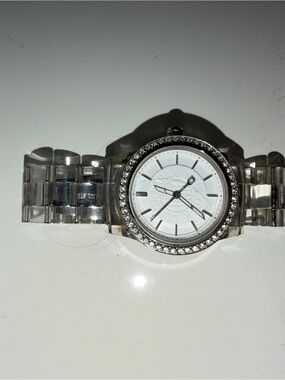 DKNY Silver Tone Crystal Accent Women's Watch with White Dial